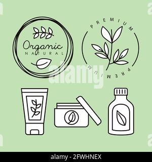 organic cosmetics set five icons Stock Vector