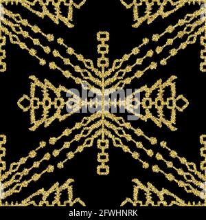 Seamless gold glitter ethnic rug motif pattern. Stock Photo