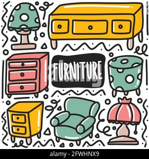 hand-drawn doodle home furniture art design element illustration. Stock Vector