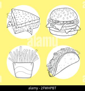 four one line set foods Stock Vector