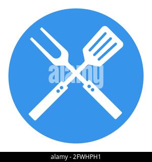 Big fork and spatula vector white glyph icon. Kitchen appliance. Graph symbol for cooking web site design, logo, app, UI Stock Vector