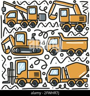 hand-drawn doodle truck art design element illustration. Stock Vector