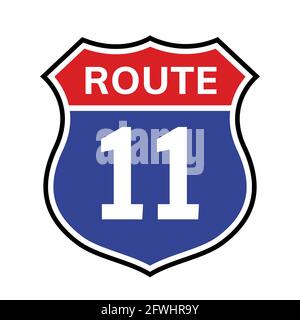 11 route sign icon. Vector road 11 highway interstate american freeway us california route symbol Stock Vector