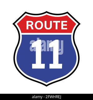 11 route sign icon. Vector road 40 highway interstate american freeway us california route symbol. Stock Vector