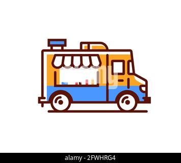 Food truck logo icon. Vector foodtruck kitchen street van design icon Stock Vector