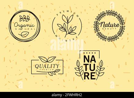 five organic cosmetics set icons Stock Vector