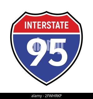 95 route sign icon. Vector road 95 highway interstate american freeway us california route symbol Stock Vector