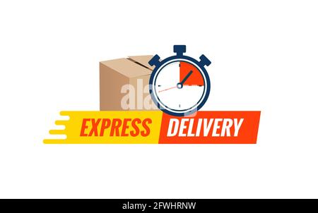 Express delivery service logo. Fast time delivery order with stopwatch. Quick shipping delivery icon Stock Vector