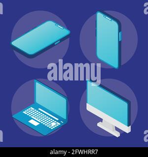 four electronic devices set icons Stock Vector