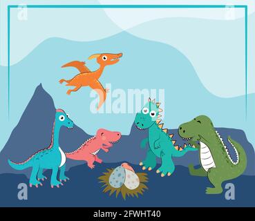 funny dinosaurs in the land Stock Vector