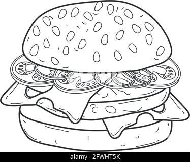 hamburger food one line style Stock Vector