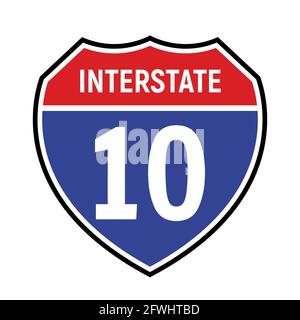 10 route sign icon. Vector road 10 highway interstate american freeway us california route symbol Stock Vector