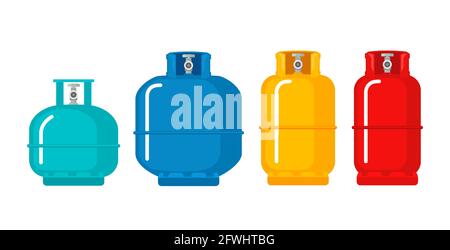 Gas cylinder vector tank. Lpg propane bottle icon container. Oxygen gas cylinder canister fuel storage Stock Vector