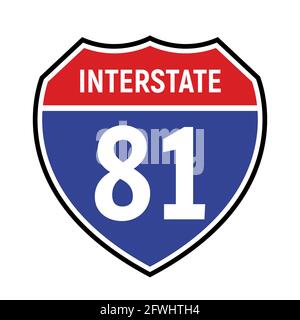 81 route sign icon. Vector road 81 highway interstate american freeway us california route symbol Stock Vector