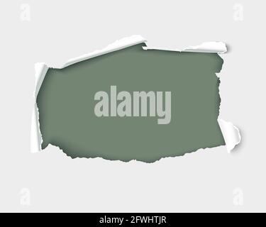 White torn paper hole wit ripped edges realistic vector illustration isolated over green background Stock Vector
