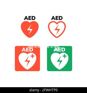AED symbol icon. Heart first aid defibrillator sign. Automated external device for heart attack logo Stock Vector