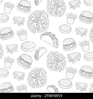 one line set foods pattern Stock Vector