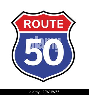 50 route sign icon. Vector road 50 highway interstate american freeway us california route symbol Stock Vector