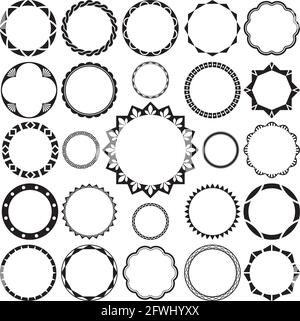 Collection of Round Decorative Border Frames with Clear Background. Ideal for vintage label designs. Stock Vector