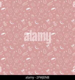 Seamless pattern healthy food background. Two colors. Outline stroke expanded. Stock Vector
