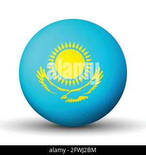 Glass light ball with flag of Kazakhstan. Round sphere, template icon. Kazakh national symbol. Glossy realistic ball, 3D abstract vector illustration Stock Vector