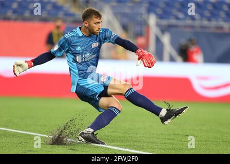 Gillette Stadium. 22nd May, 2021. MA, USA; New England Revolution goalkeeper Matt Turner (30) in action during an MLS match between New York Red Bulls Union and New England Revolution at Gillette Stadium. Anthony Nesmith/CSM/Alamy Live News Stock Photo