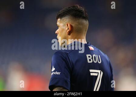 Gillette Stadium. 22nd May, 2021. MA, USA; New England Revolution forward Gustavo Bou (7) during an MLS match between New York Red Bulls Union and New England Revolution at Gillette Stadium. Anthony Nesmith/CSM/Alamy Live News Stock Photo