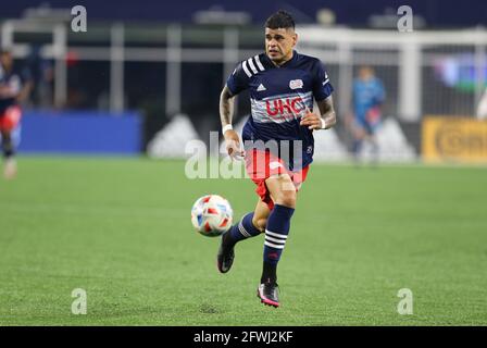 Gillette Stadium. 22nd May, 2021. MA, USA; New England Revolution forward Gustavo Bou (7) in action during an MLS match between New York Red Bulls Union and New England Revolution at Gillette Stadium. Anthony Nesmith/CSM/Alamy Live News Stock Photo