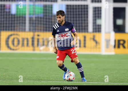 Gillette Stadium. 22nd May, 2021. MA, USA; New England Revolution midfielder Carles Gil (22) in action during an MLS match between New York Red Bulls Union and New England Revolution at Gillette Stadium. Anthony Nesmith/CSM/Alamy Live News Stock Photo
