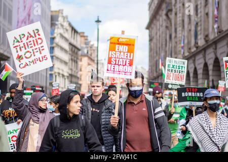 London, UK. 22nd May, 2021. Protesters marching with placards expressing their opinion during the demonstration.Around 180,000 people joined ‘free Palestine' protest in central London in solidarity with Palestine. Credit: SOPA Images Limited/Alamy Live News Stock Photo