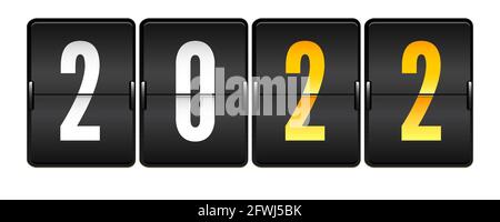 Mechanical scoreboard with numbers 2022. Realistic mechanical counter isolated on white background. Vector illustration. Stock Vector