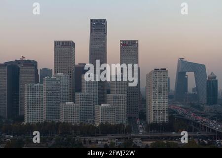 Beijing, China - November 18, 2014: Beijing Central Business District Evening City View Stock Photo