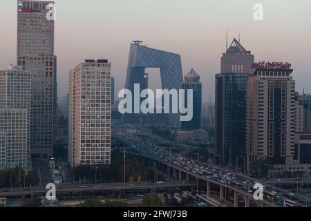 Beijing, China - November 18, 2014: Beijing Central Business District Evening City View Stock Photo