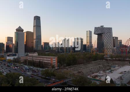 Beijing, China - November 17, 2014: Beijing Central Business District Evening City View Stock Photo