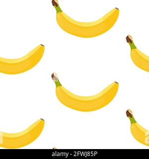 Bananas seamless vector pattern. Yellow ripe bananas on a white background. Pattern of yellow ripe bananas randomly distributed on a white background. Stock Vector