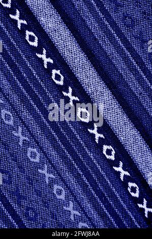Top View of Diagonal Pattern and Texture of Indigo Blue Thai Northern Region's Textile Stock Photo