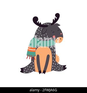 Cute moose vector illustration. Flat design over white background. Stock Vector