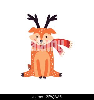 Cute deer on a white background, cartoon, vector illustration, logo. Stock Vector