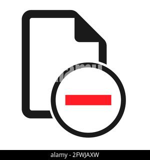 File flat icon with red minus isolated on white background. Delete document symbol vector illustration . Stock Vector