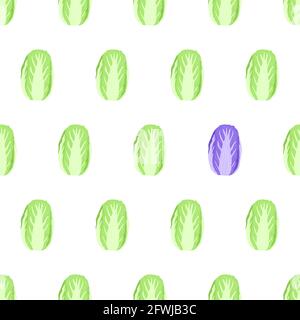 Hand drawn seamless pattern with chinese green and violet napa cabbage for background design. Vector isolated illustration. Stock Vector