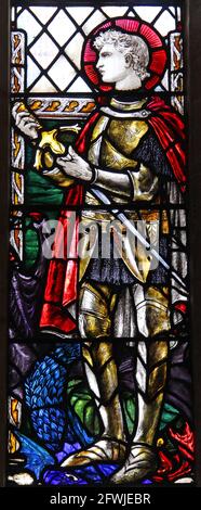 St Mary's Church Burton Bradstock; Christopher Whall, 1923: Saint George and the Dragon Stock Photo