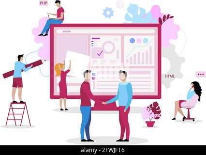 Website development crew flat concept vector illustration Stock Vector