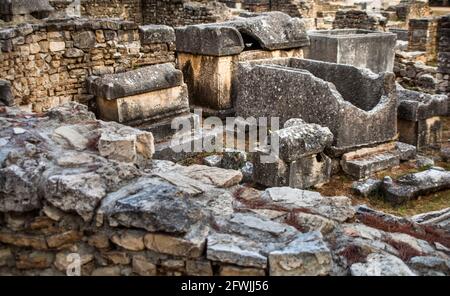 Ruins of the Basilica and cemetery of Manastirine in the ancient Roman city of Salona, near Split, Croatia. Stock Photo