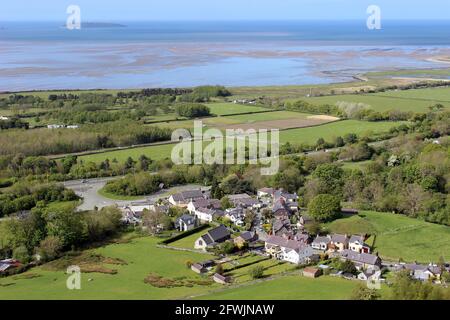 View From The North Wales Path Looking Down Over The Village Of Abergwyngregyn, Gwynedd, Wales With Penmon Point And Puffin Island In The Distance Stock Photo