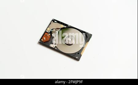 open, disassembled external drive on a white background Stock Photo