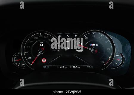 A 2018 F90 BMW M5 Competition Pack With Digital Dashboard M5 Logo 200 MPH M5 Dashboard Stock Photo
