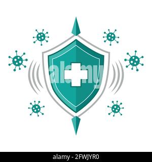 Immune system icon. Human immunity. Medical protective shield. Immunization, antiviral  coronavirus vaccination. Resistance infection Covid-19. Vector Stock Vector