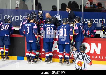 Riga, Olympic Sports Centre, Great, UK. 23rd May, 2021. vs Slovakia (2021 IIHF Ice Hockey World Championship), time out Great Britain (Switzerland/Croatia OUT) Credit: SPP Sport Press Photo. /Ģ����ý Live News Stock Photo