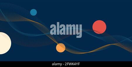 Abstract particles dot wave lines with circles elements on blue background. Vector illustration Stock Vector