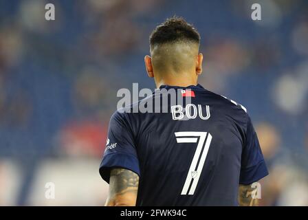 Gillette Stadium. 22nd May, 2021. MA, USA; New England Revolution forward Gustavo Bou (7) during an MLS match between New York Red Bulls Union and New England Revolution at Gillette Stadium. Anthony Nesmith/CSM/Alamy Live News Stock Photo